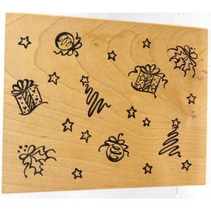 Denami Design Christmas Rubber Stamp Swirl Trees Present Wood Vintage 2001 Large